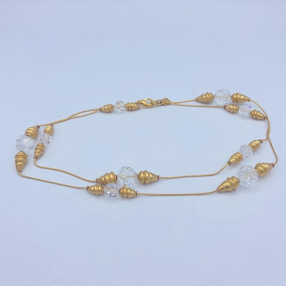 Vintage Anne Klein 36” Long Gold Tone Designer Necklace Sparkling Crystal Beads - Picture 2 of 12